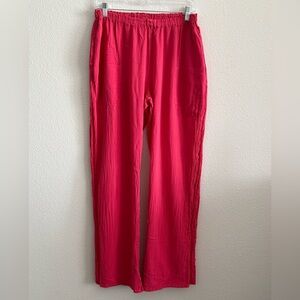 Oh My Gauze! Pink Cotton Wide Leg Pants Elastic Waist Size 1